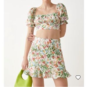 & Other Stories Linen Blend Floral Mini Skirt